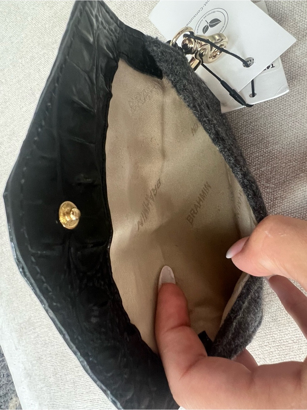 Brahmin Black Wool & Croc-Embossed Leather Envelope Pouch - Picture 5 of 6